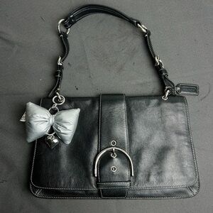 Coach Black Leather Shoulder Bag with Silver Accents